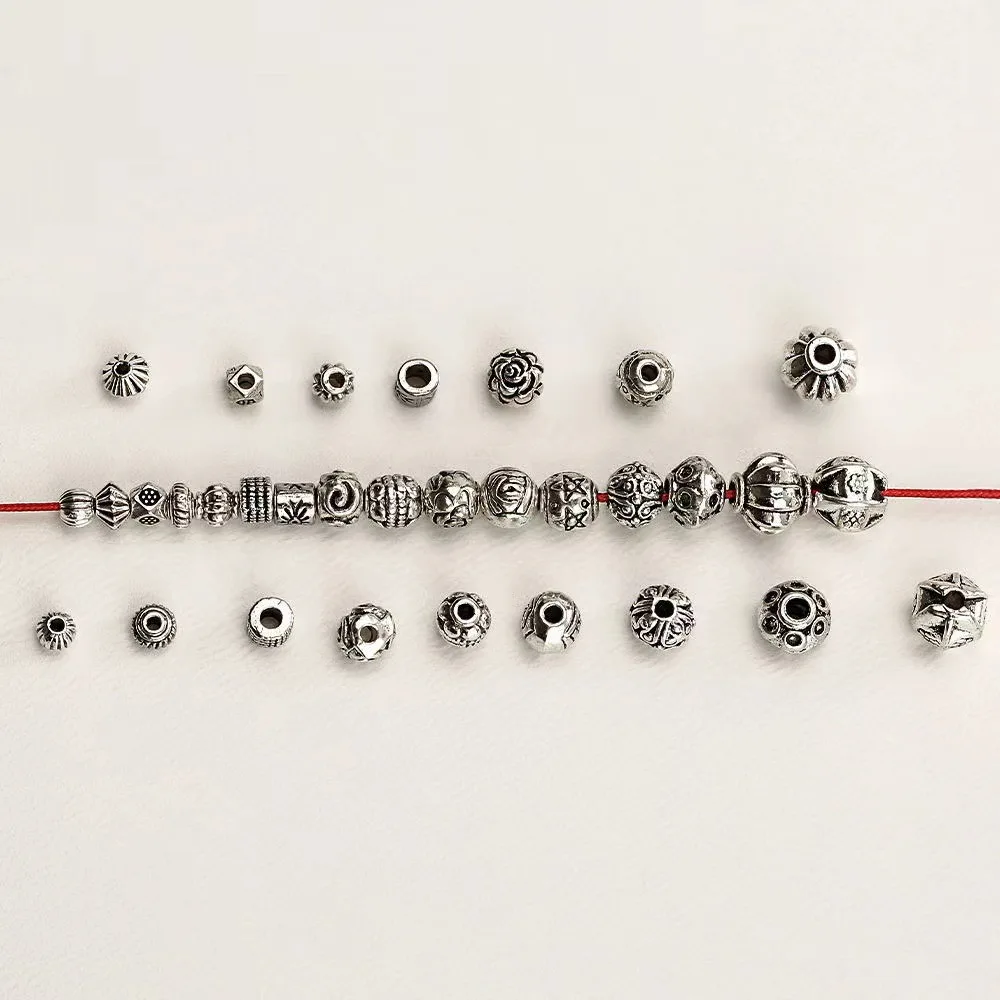 Silver vintage alloy lantern-shaped scattered beads pumpkin flying saucer round diy necklace bracelet accessory