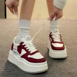 7CM High Platform Sneakers Women Casual Leather Sport Shoes New Autumn Vulcanized Skateboard White Shoes Woman Chaussures Femme