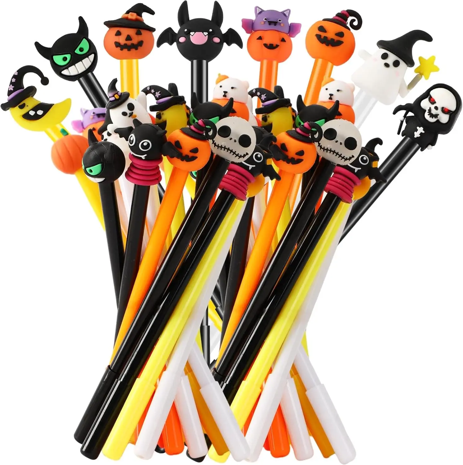 24 Pcs Gel Pens Set,Cartoon Gel Ink RollerBall Pens for School Class Birthday Party Halloween Party Pumpkin Ghost Skull Bat