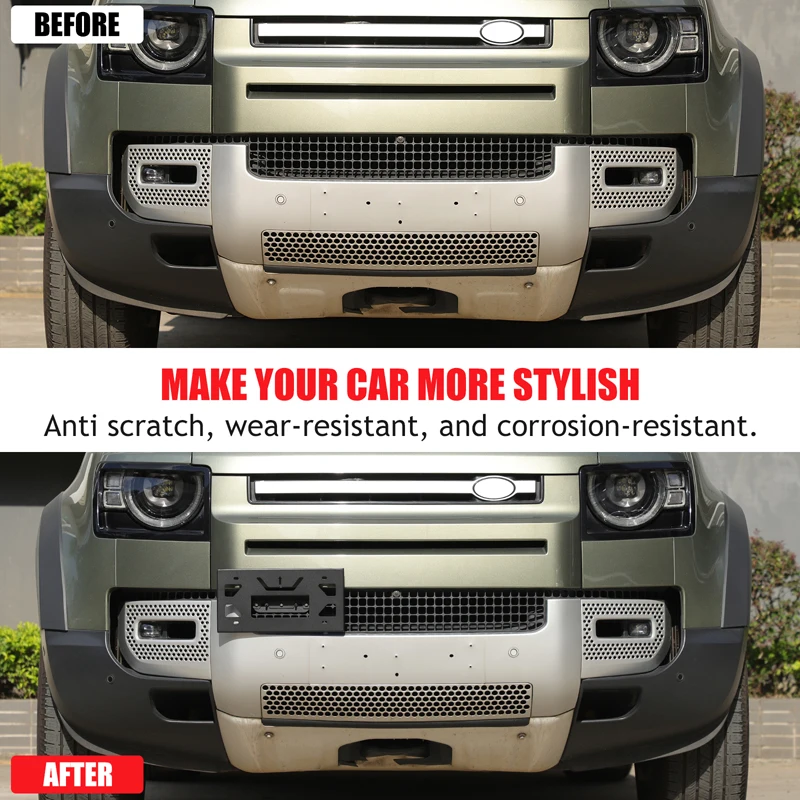 

For Land Rover Defender 110 2020+ Aluminum Alloy Front Bumper Tow Hook License Plate Mount Bracket Holder