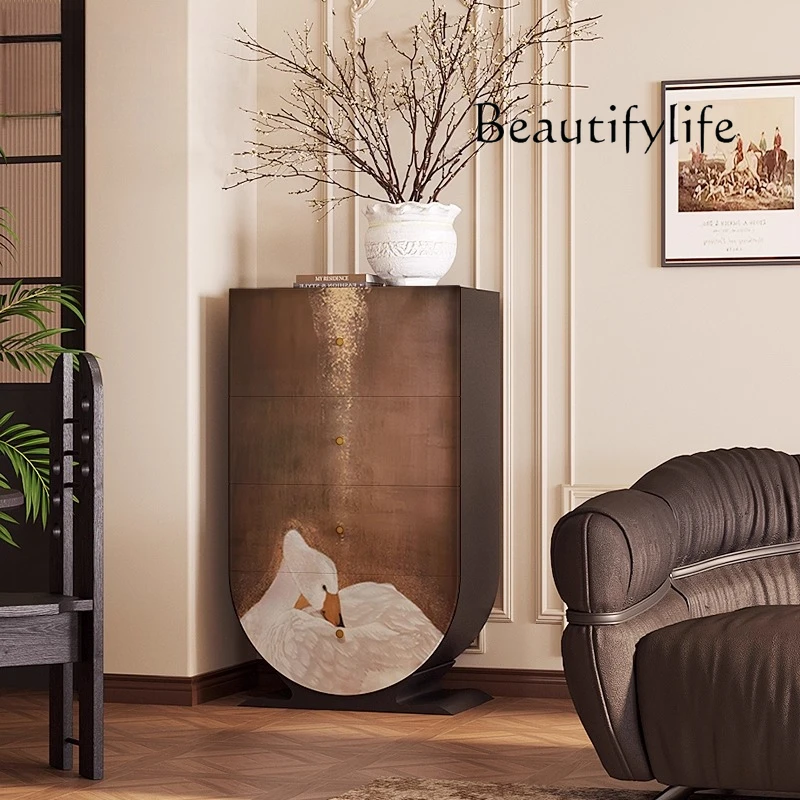 

French light luxury high-end solid wood four-chest cabinet, bedroom, sofa, drawer cabinet, living room, entrance cabinet