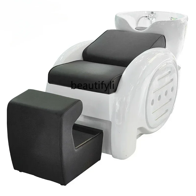 Barber Shop Shampoo Chair for Hair Salon Ceramic Basin Flushing Bed Beauty Salon Lying Half