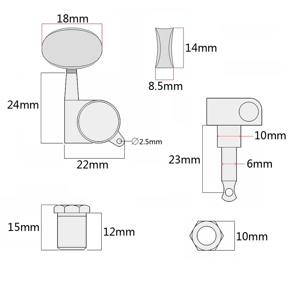 6 قطعة أوتاد ضبط سلسلة الجيتار شبه مغلقة للقيثارات الكهربائية الصوتية رؤوس آلة المستقبلون المهنية