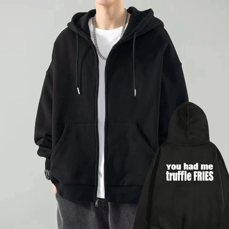 Chaqueta con capucha para hombre, color negro, You Had Me, patatas fritas con trufa, ropa de calle informal estampada, sudadera con capucha para uso diario y salidas