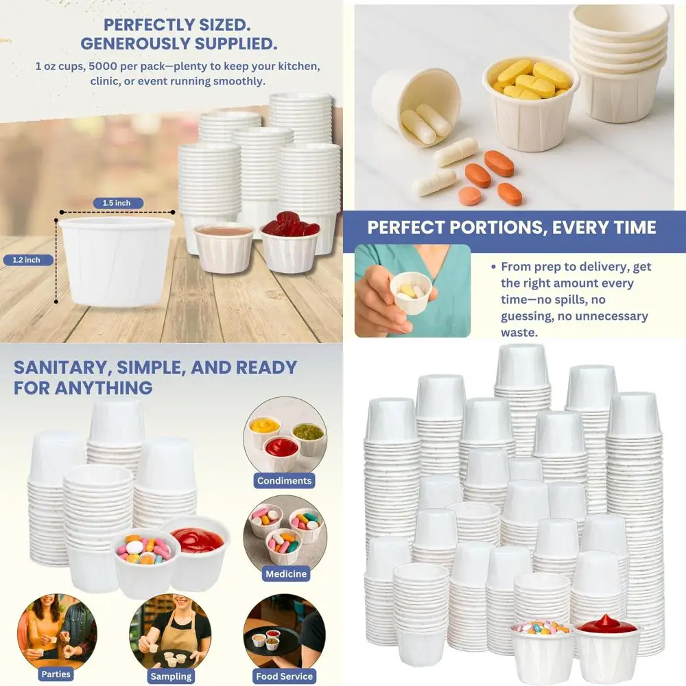 

Одноразовые бумажные суфле на 1 унцию (5000 шт.) — идеально подходят для кетчупа, приправ, лекарств, таблеток и образцов пищевых продуктов, подходят для