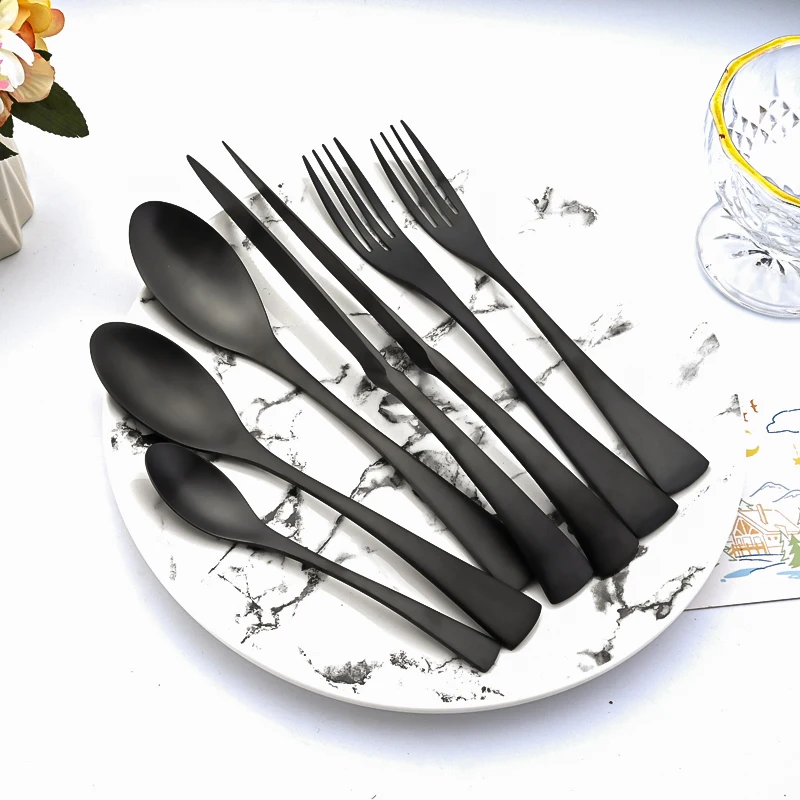 Black Matte 304 Stainless Steel Cutlery Set Steak Knife Dessert Fork Spoon Dinnerware Set Home Kitchen Tableware Set