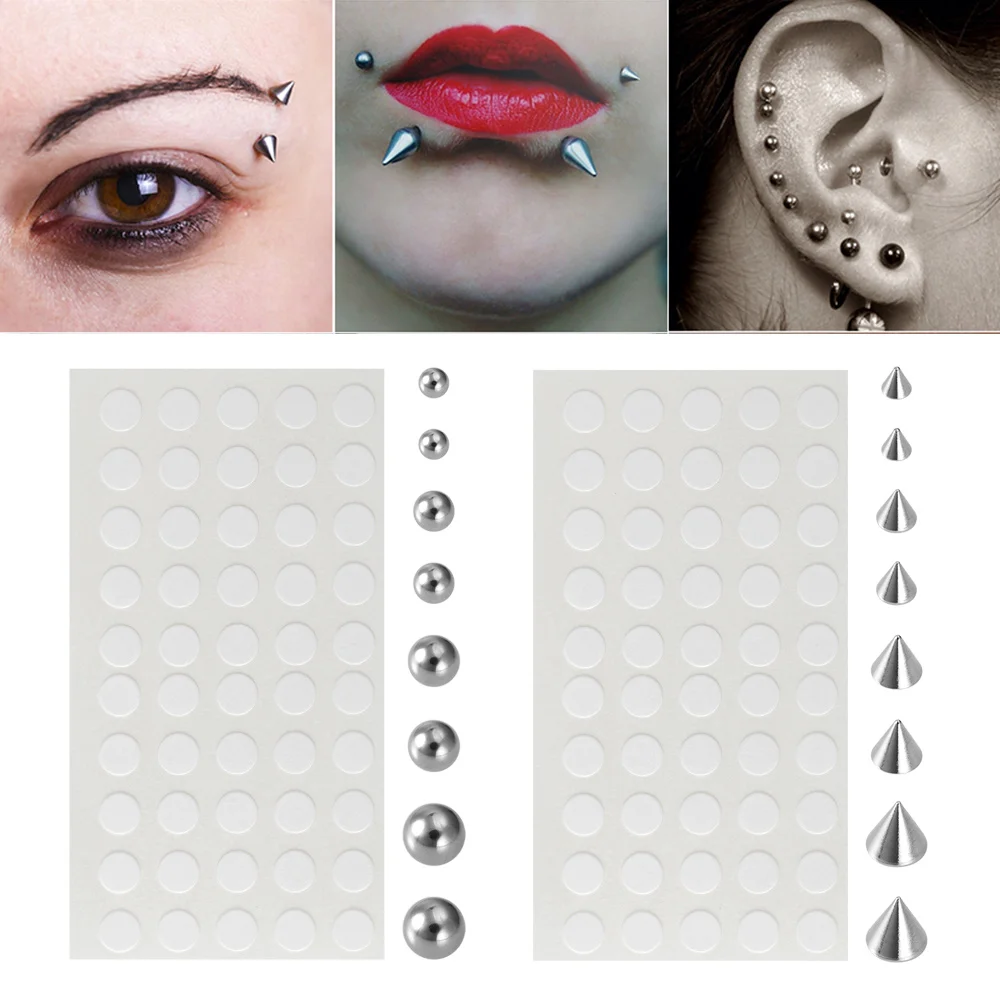 1set Sticker Fake Piercing Eyebow Dimple Face Piercing Belly Nose Ring Lip Stud No Piercied Earring Dermal Anchor Body Jewelry