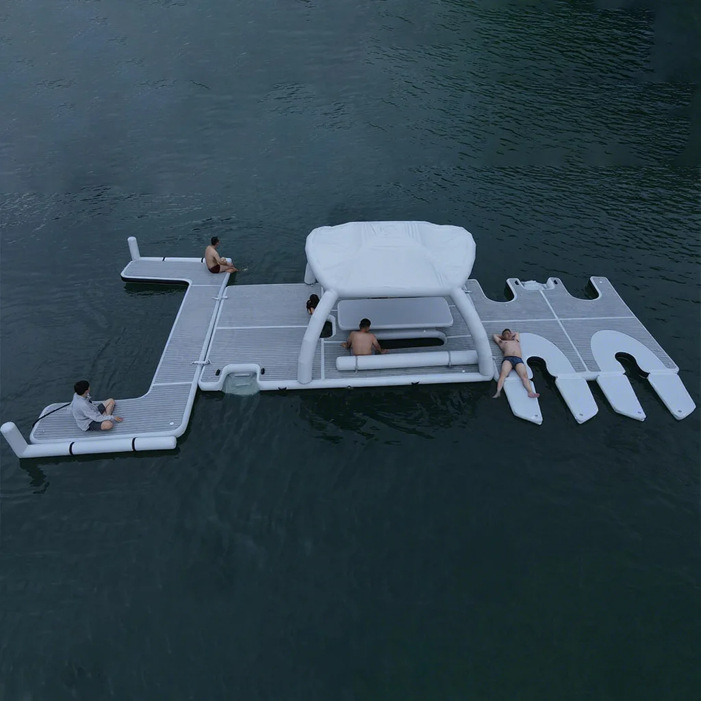 Large inflatable floating platform - sun shelter tent - water platform - ideal for parties and boating