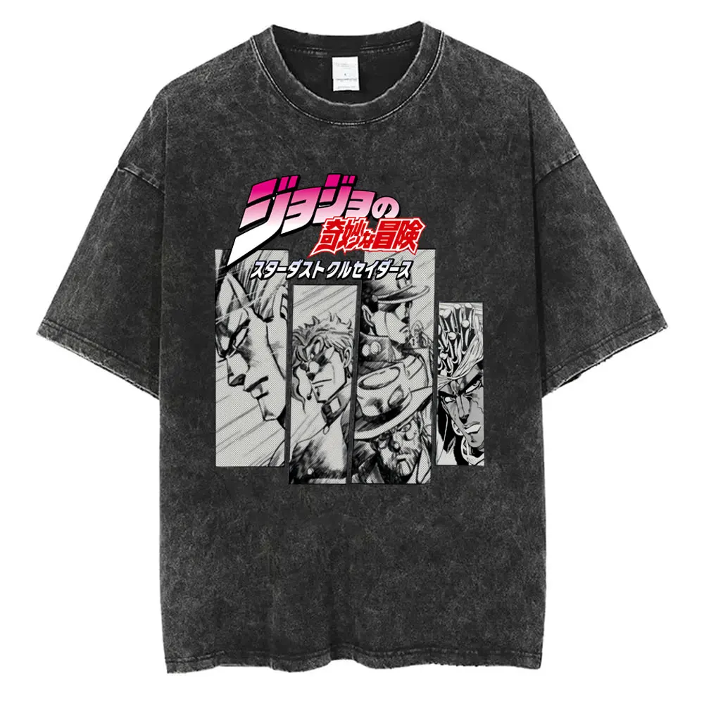 Washed Vintage Anime JoJo's Bizarre Adventure Print T Shirts Men Women Manga Casual Retro T-Shirt Male Fashion Oversized Tshirt