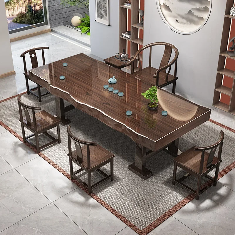 Whole board solid wood large board tea table and chair combination New Chinese log Kung Fu tea making table Office tea set