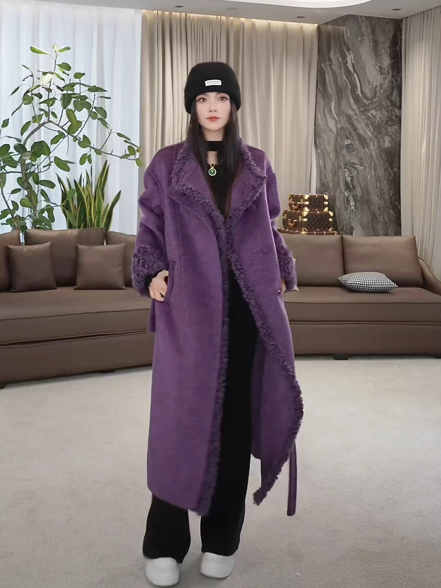 

Thiened Plu Fake Two-Piece Long Woolen Coat for Women Winter Warm Sli Old Money Sle LA eila Brand Faionable