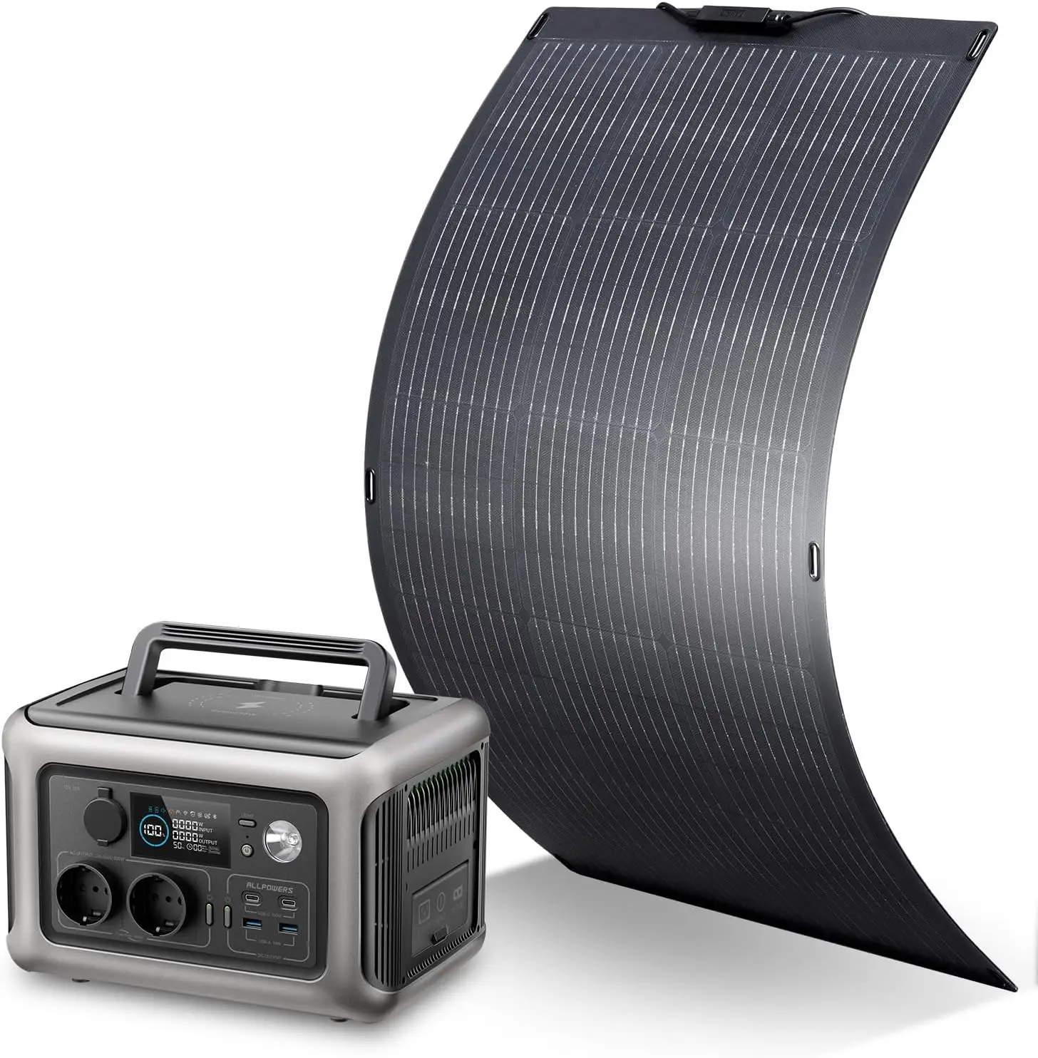 

ALLPOWERS R600 Powerstation With Solarpanel 100W , LiFePO4 Battery 299Wh Camping Generator 600W Power Supply for Home Backup RV