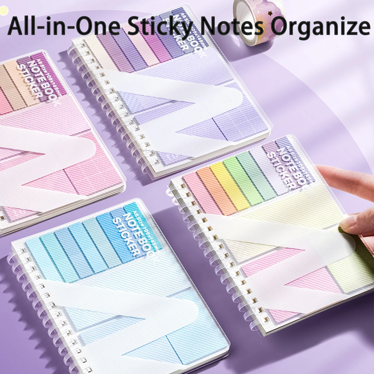 Multi-Use Sticky Notes Combo: Aesthetic Soft Coil Notebook with Refillable Ruled Pages, Index Tabs, Adhesive Notes - Ins Trend