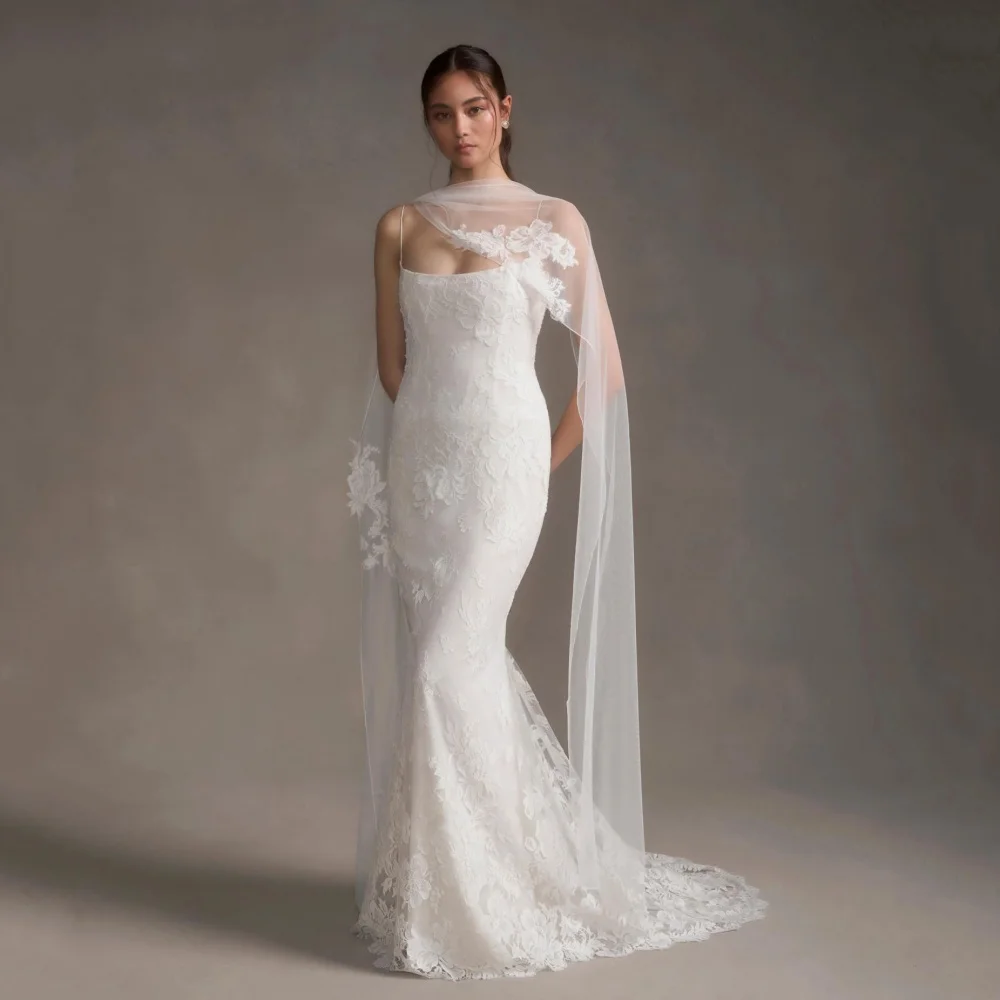 Customized Lace Luxury Wedding Dresses Mermaid Spaghetti Straps Bridal Gowns Bride Robes Appliques Modern vestido de novia