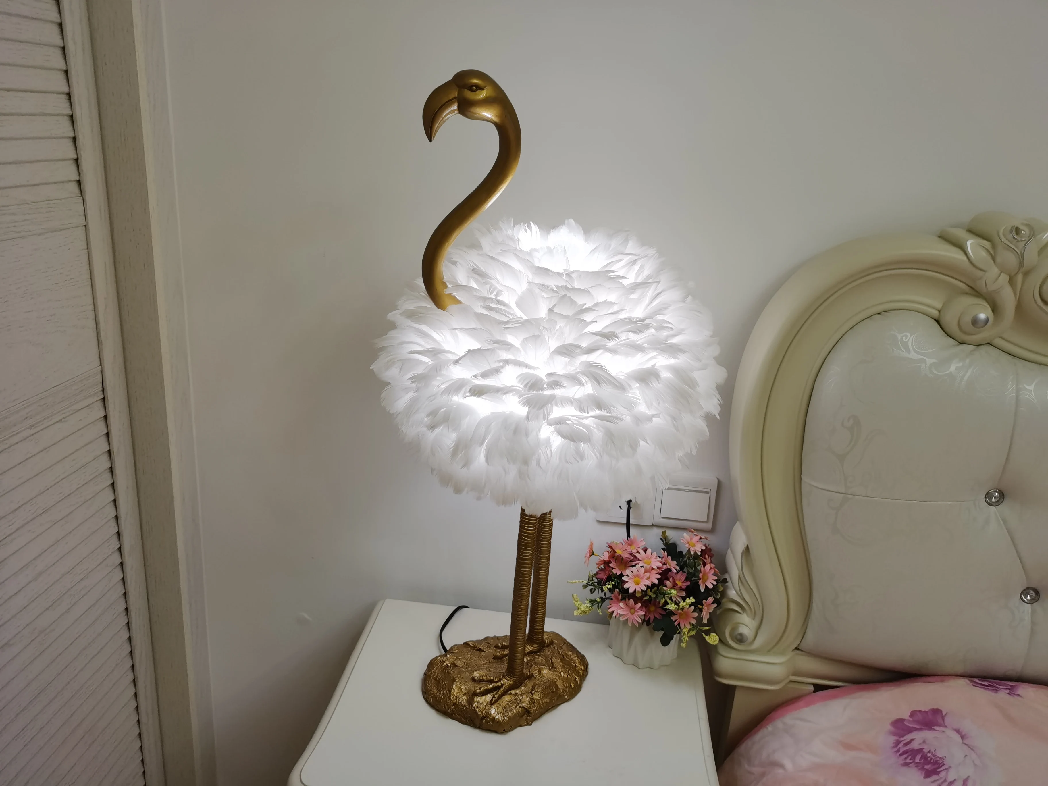 Imagem -05 - Zunguang-flamingo Feather Light Lâmpada de Cabelo Branco Dourado Decoração para Casa e Sala de Estar