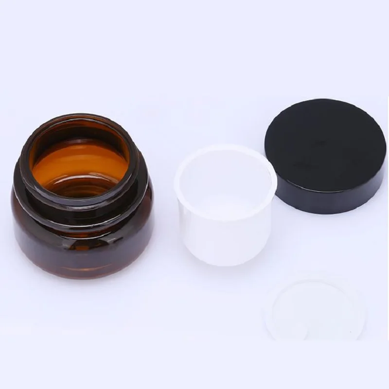 30pcs  Cream Containers Pot 30G PET Double Layers Plastic Brown Facial Cream Cans PP Inner Tank Screw Lid Empty Skincare Jar