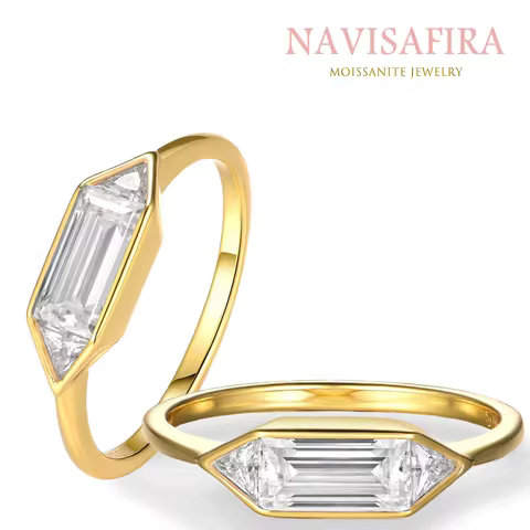 S925 Silver 1.4 Carat Moissanite Ring Emerald Cut Minimalist Jewelry Anniversary Gift for Women