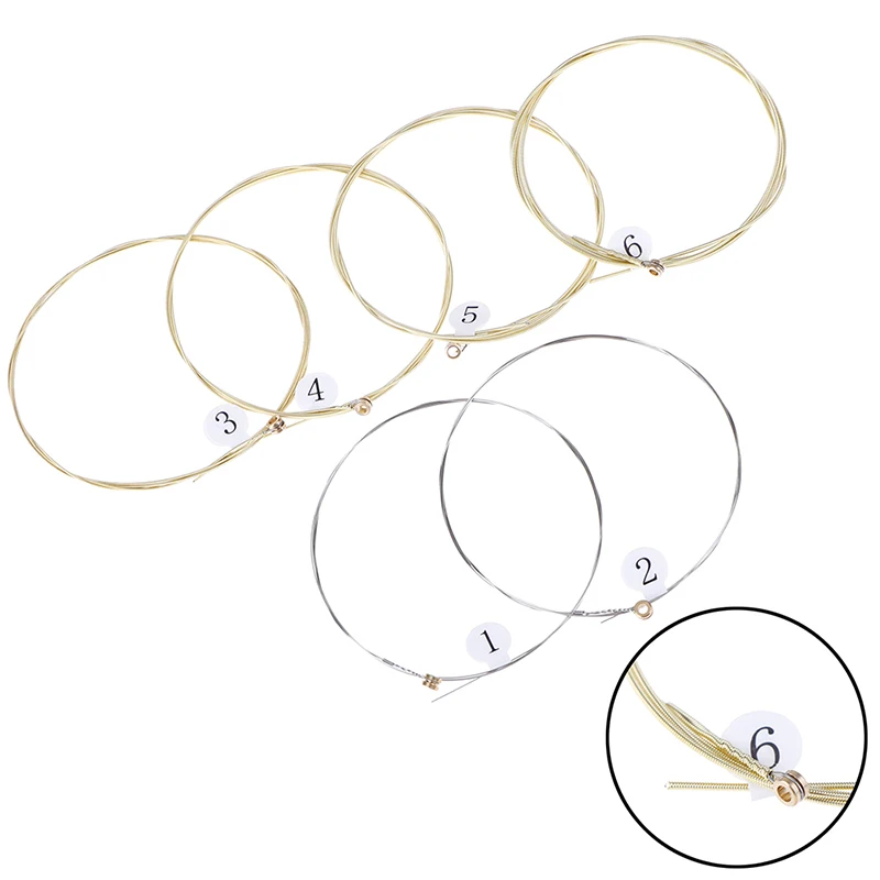 6 szt./zestaw Uniwersalne struny do gitary akustycznej z mosiężnym sześciokątnym rdzeniem stalowym do instrumentów muzycznych, struny do gitary, część do gitary