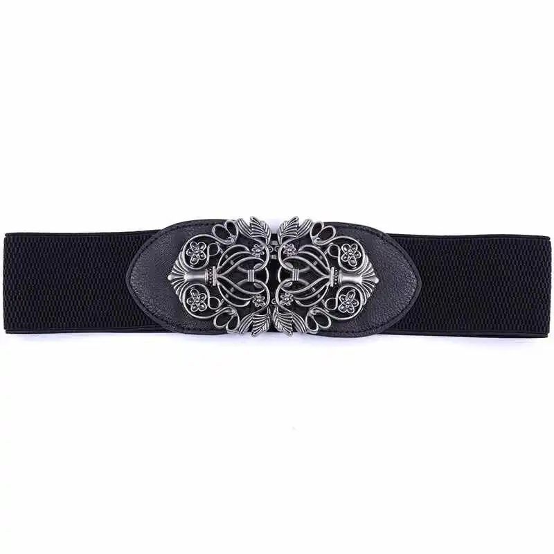 เข็มขัดแฟชั่นวินเทจสำหรับผู้หญิง ใส่กับชุดเดรส งานปาร์ตี้ งานแต่งงาน สวยงาม ยืดหยุ่นได้ รัดเอวได้ดี สีดำ สำหรับกระโปรงและเด็กผู้หญิง