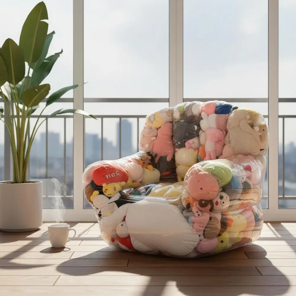 Transparent Children Plush Toys Storage Chair Cover Bean Bag With Zipper Waterproof Lazy Sofas Seat Doll Storage Bags Bean Bag - view 5