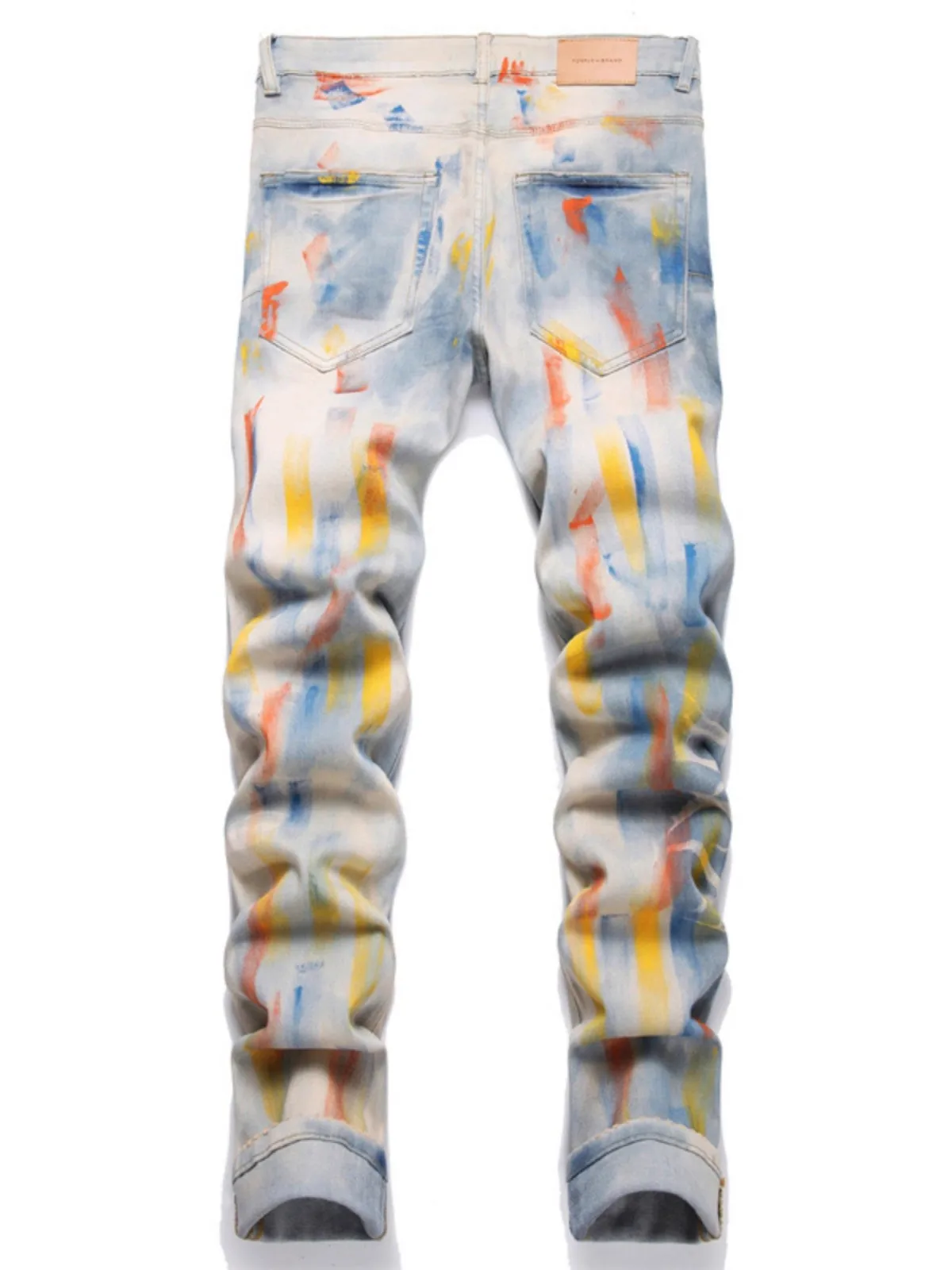 Men Color Paint Spraying Printed Jeans Stretch Skinny Denim Trousers America Slim Men Jeans Men Streetwear Party Pencil Pants