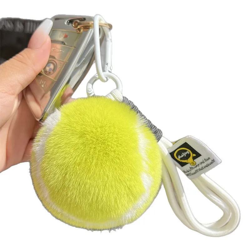 Cute Small Tennis Imitation Rex Rabbit Hair Tennis Car Keychain Pendant ins Plush Ball School Bag Hanging Gifts