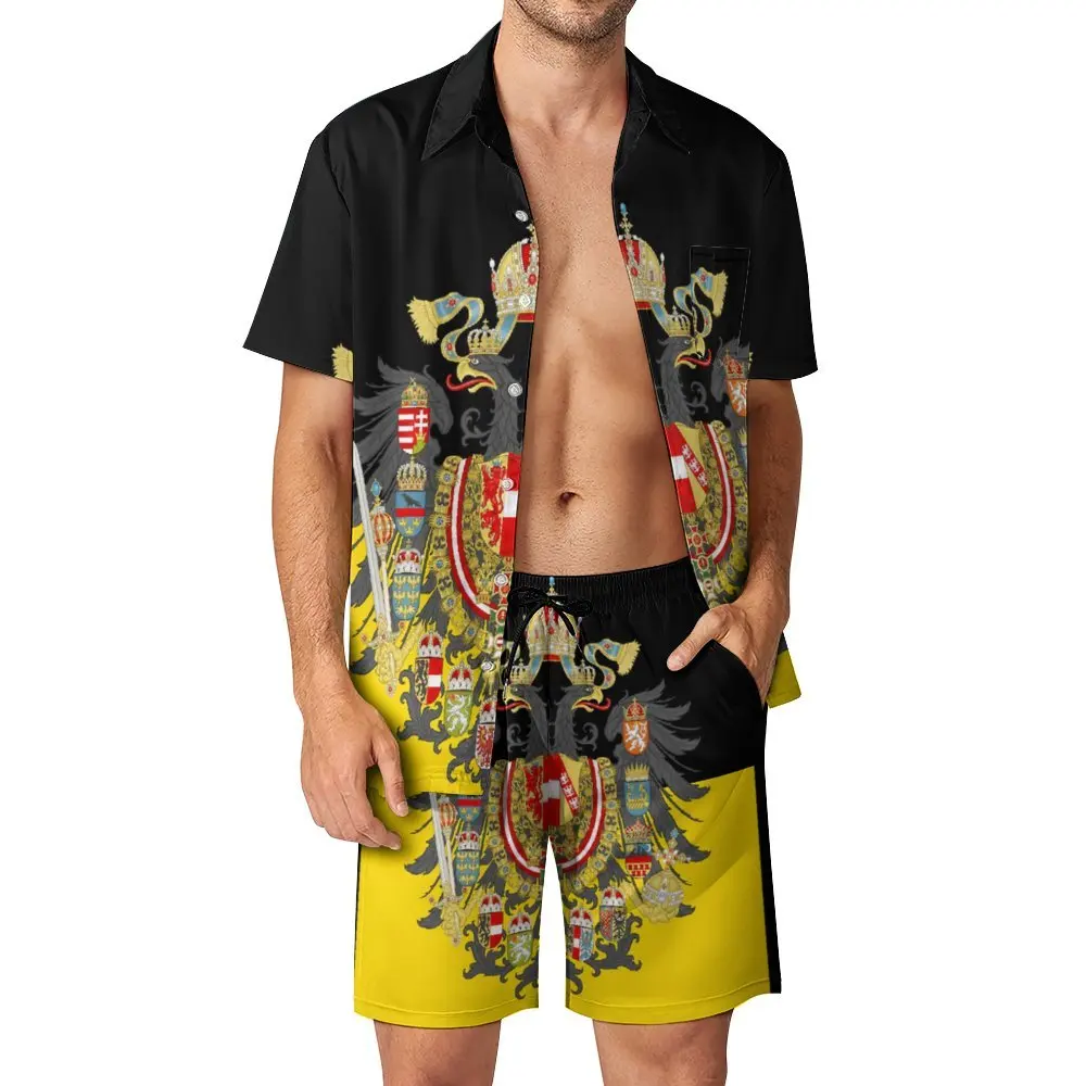 

Мужской пляжный костюм из 2 предметов, черное стильное платье с австрийским флагом империй, Забавный выходной американский размер