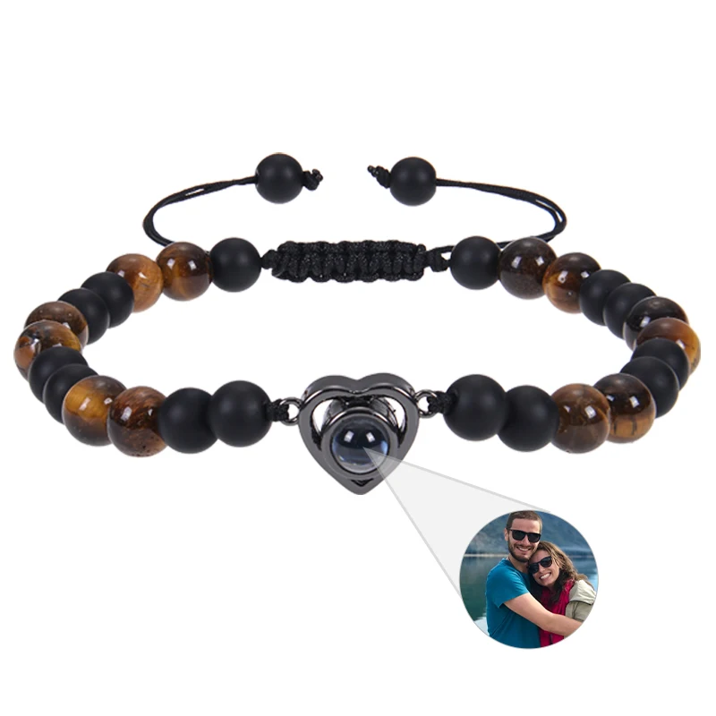 Custom Picture Bracelet Personalized Photo Projection Bracelet Tiger Eye Stone Heart Bracelet For Men Women Customized Gifts