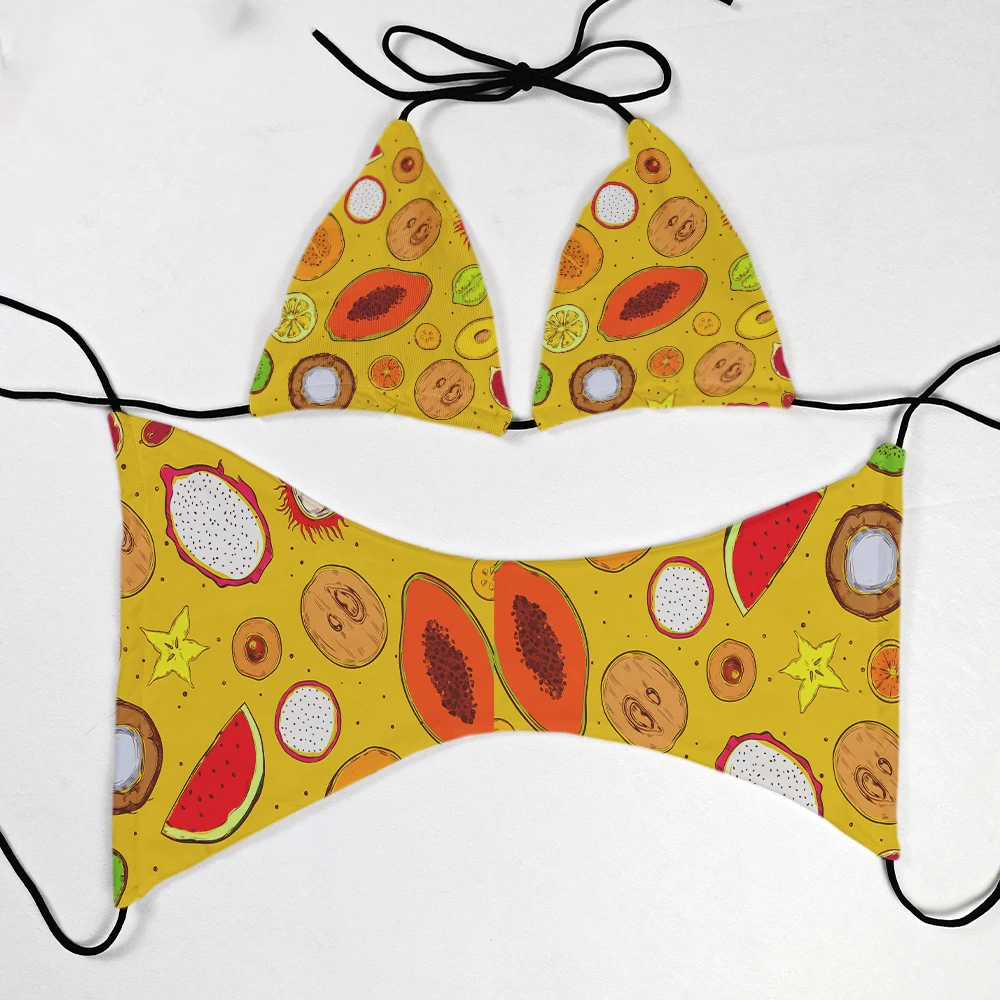 Modern fruit donut vacation style printed bikini two-piece sexy slimming halter strap bikini set beachwear