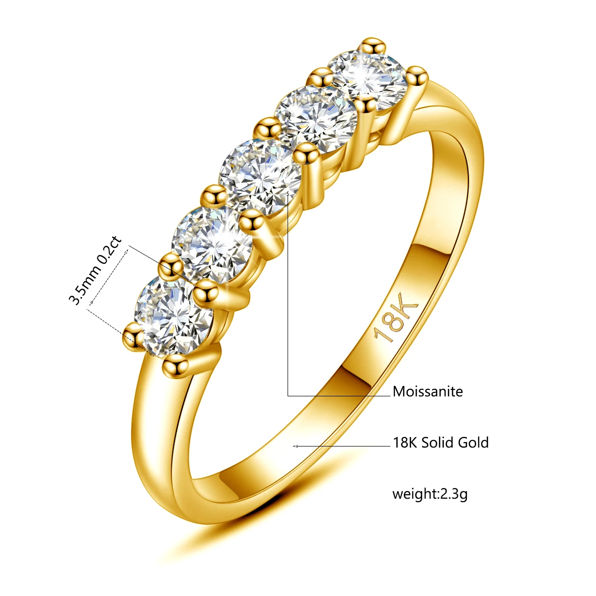 Com certficate original sólido 18k ouro moissanite anel para mulher 5 pedra au 750 jóias de casamento de luxo com selo presente feminino