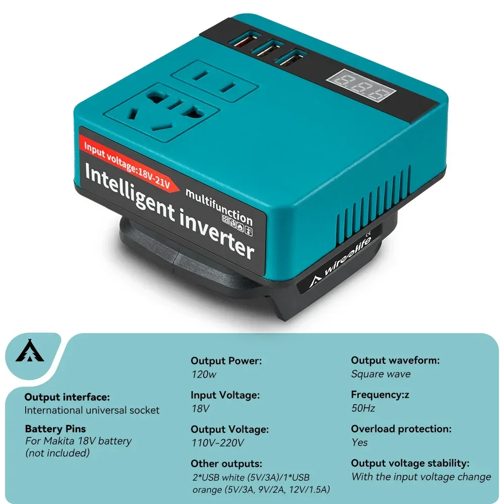 120W Power Inverter DC 18V To 220V Inverter Adapter Power Supply Inverter For Home Appliances For Makita 18V Battery