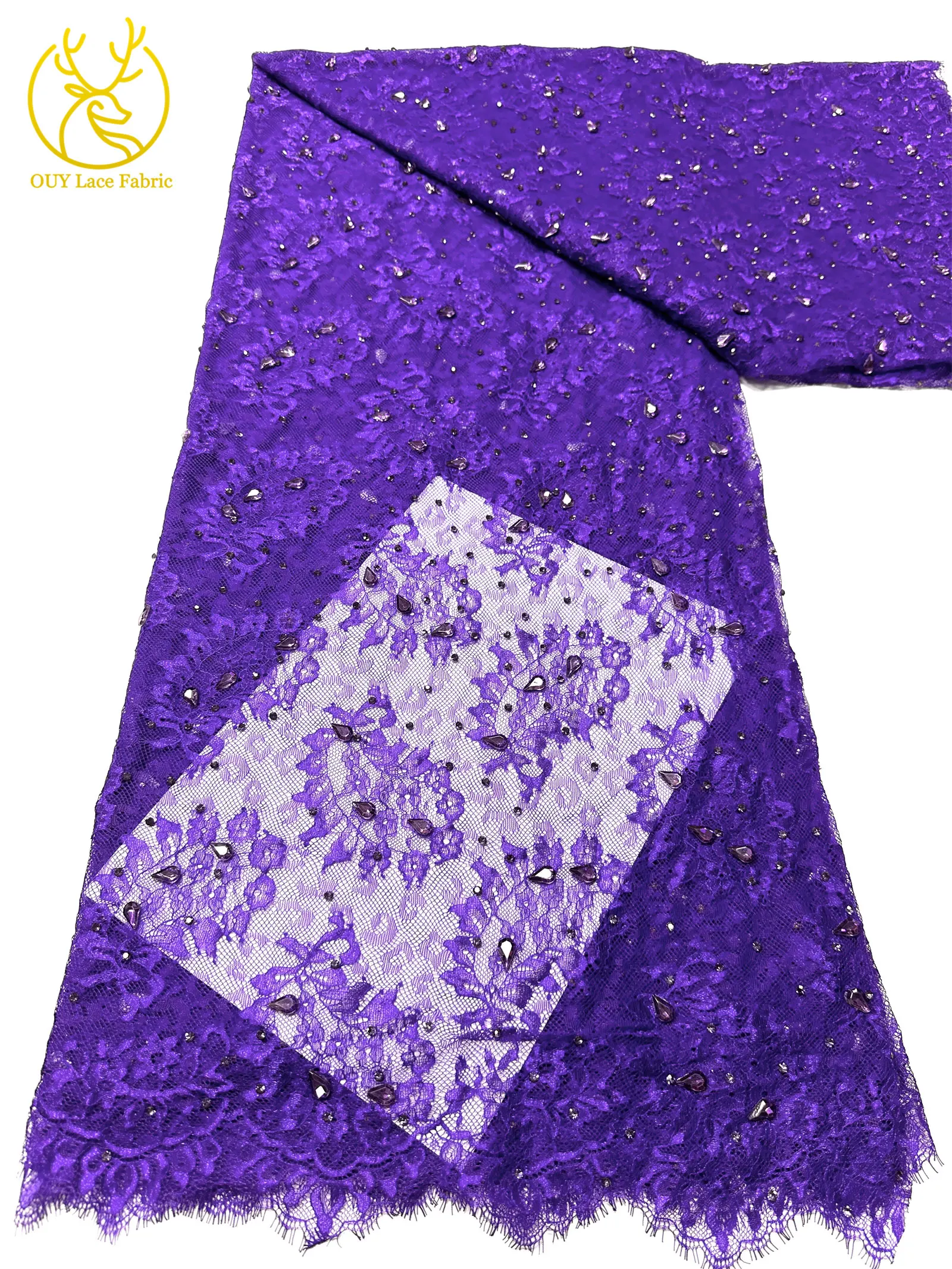 2026 Heißer Verkauf Lila Afrikanischer Französischer Tüll-Spitzenstoff mit Steinen Bestickt Elegantes Nigerianisches Brautkleid für Hochzeitsfeier 3 Meter – Detail 33