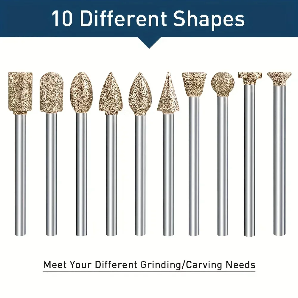 20pcs Diamond Grinding Burr Drill Bit Set, Rotary Tool Accessories Stone Carving Set With 1/8 Inch Shank For Stone Ceramic Glass