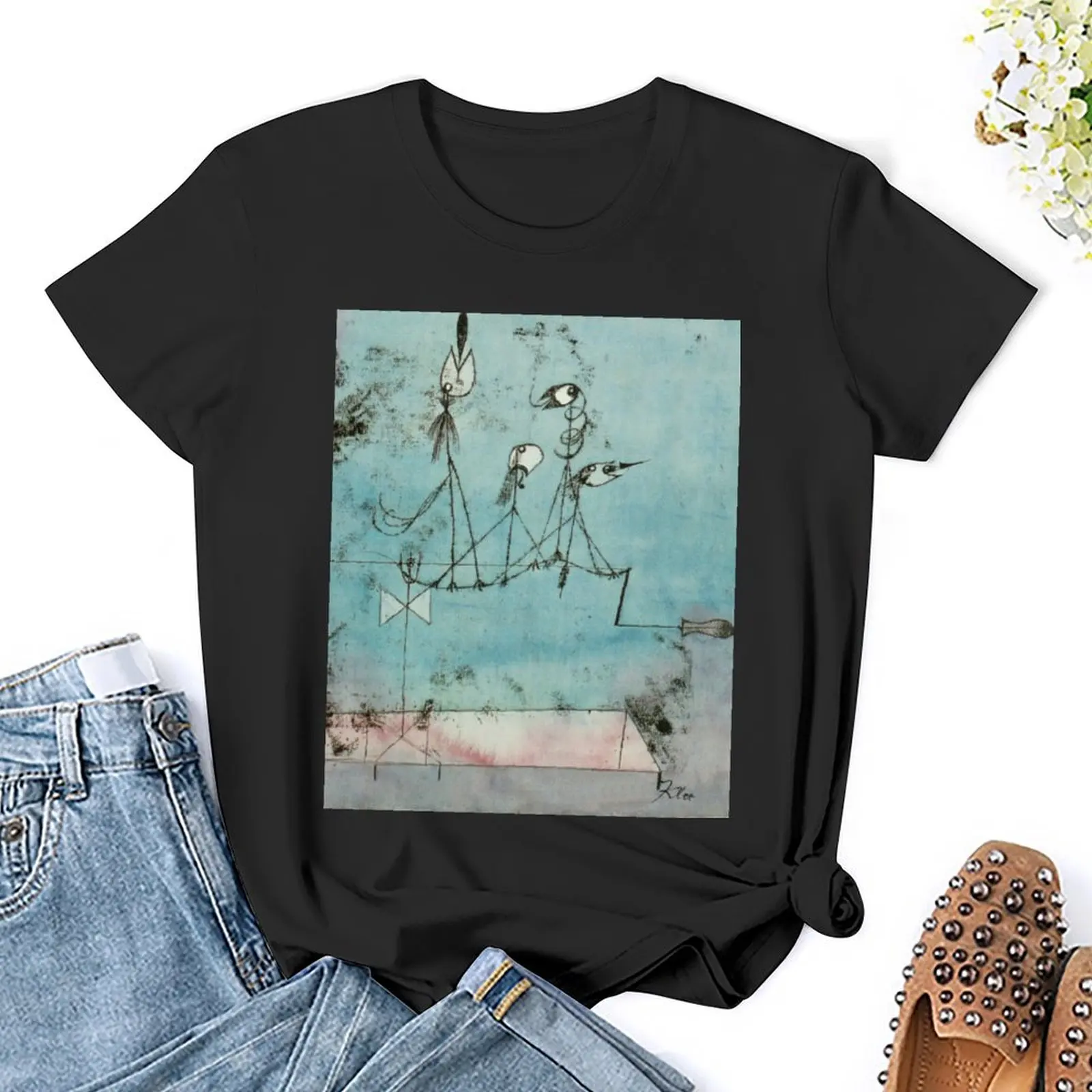 Twitterende Machine Met Handtekening | Paul Klee Twitter-Geïnspireerde T-Shirt Blouse Dames Vintage Kleding Zomer Tops T-Shirts Voor Vrouwen