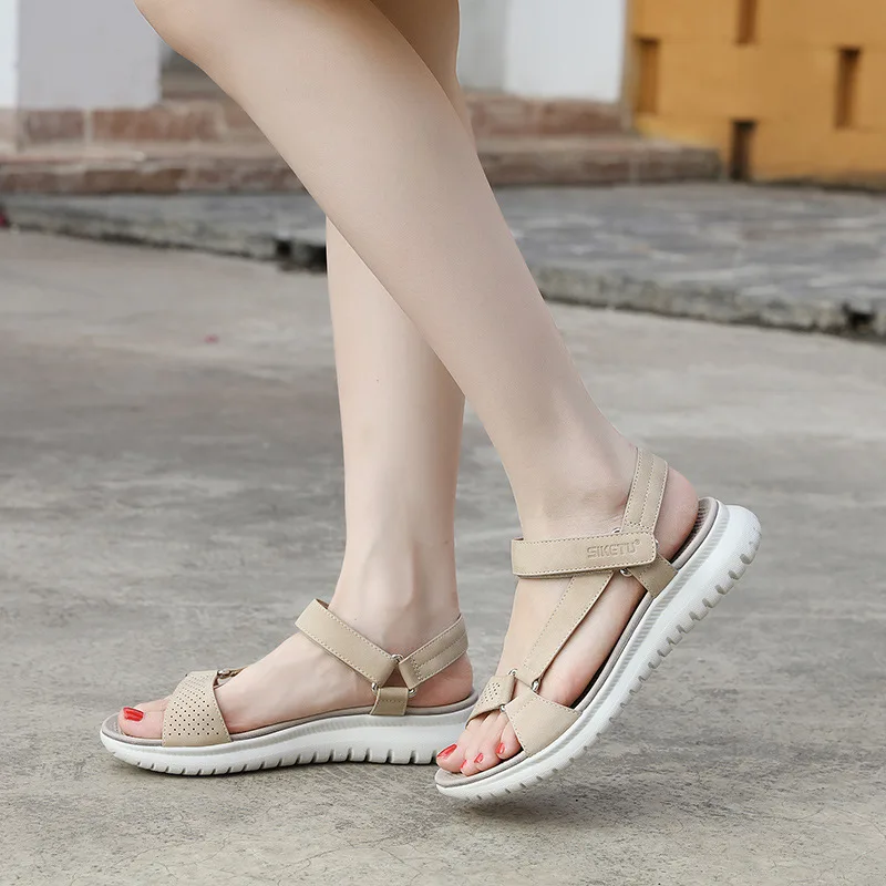 SIKETU Brand Summer Fashion Flat Heel Sandals Women Novelty Cut Out Vamp Adjustable Buckle Daily Shoes Hook Loop Beach Soft Blue