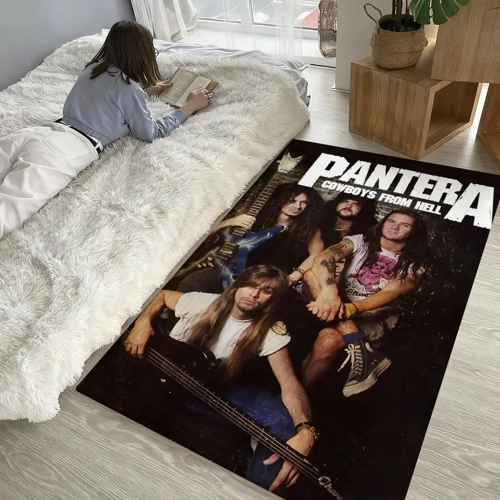 

Floor Mat Soft Thickened Non-Slip Door Mat for Living Room Home Decor Flannel Rugs P-Panteras cool Rock Band
