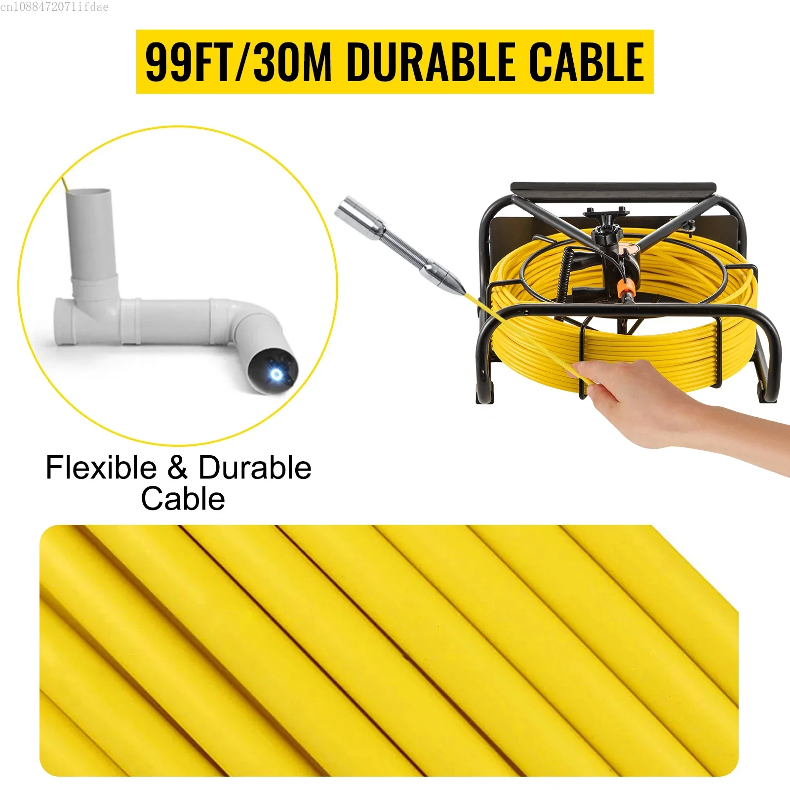 VEVOR 98.4 قدم/30 م 4.3 بوصة فحص استنزاف الأنابيب مع وظيفة DVR وأضواء LED مقاومة للماء IP68 Borescope