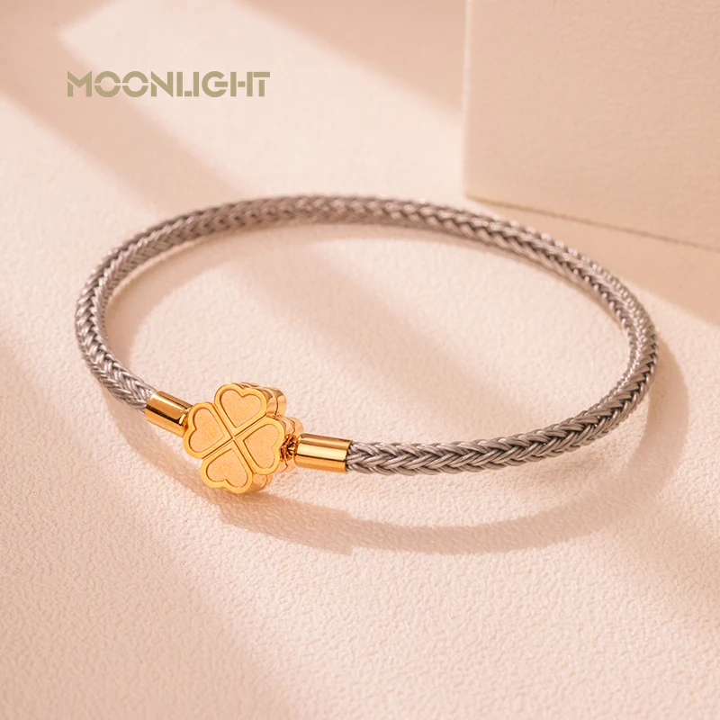 MOONLIGHT Fashion Classic Four-Leaf Clover Bracelet for Women Stainless Steel Braided Bracelet Female Jewelry Gift 10 Colors