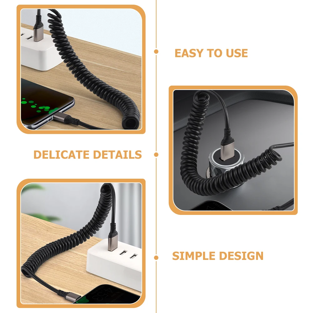 

Type-C USB-C Charging Cable Flexible Spring Retractable Car Use High Speed Data Transfer 6A Cable