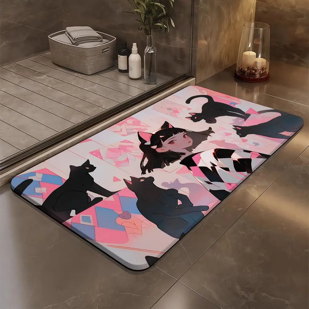 

Cat Girl Floor Mat Bathroom Soft Diatomaceous Mud Floor Mat, Bathroom Absorbent Foot Mat, Toilet Sink, Bedroom Mat, Carpet
