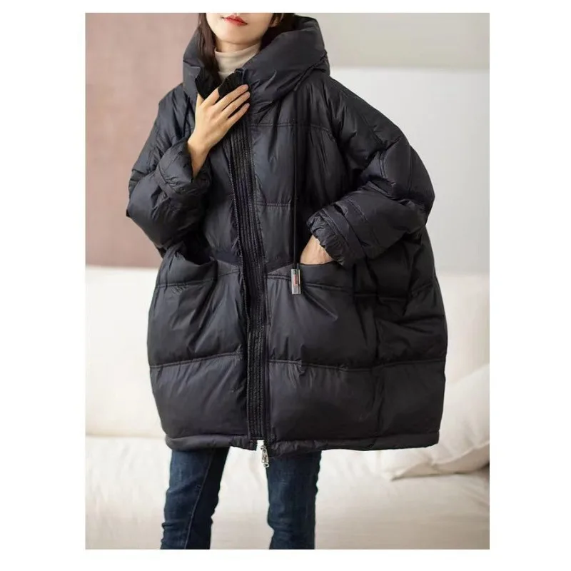 Women's Off-season New Down Jacket Mid-length Hooded Plus Size Loose Fit Maternity Thickened Outerwear Down Jacket Women