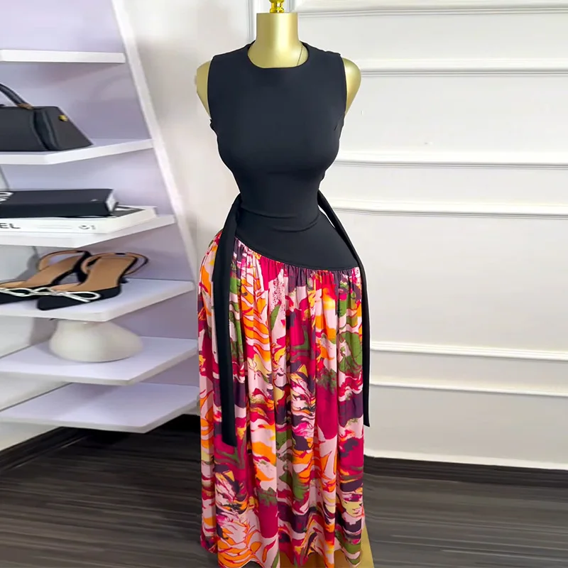 فساتين ماكسي صيفية بدون أكمام للنساء، فستان طويل برقبة دائرية وحفلات التخرج