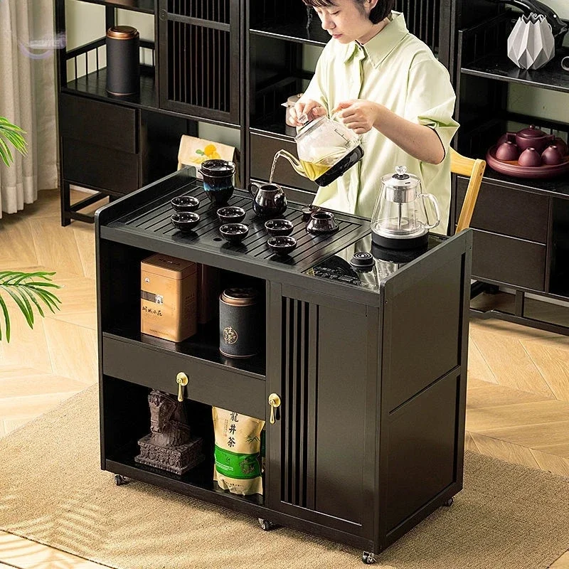 

Solid Wood Coffee Table Table Mobile Tea Small Tea Boiling Kettle All-in-one Household Pantry Cabinet Tea Trolley