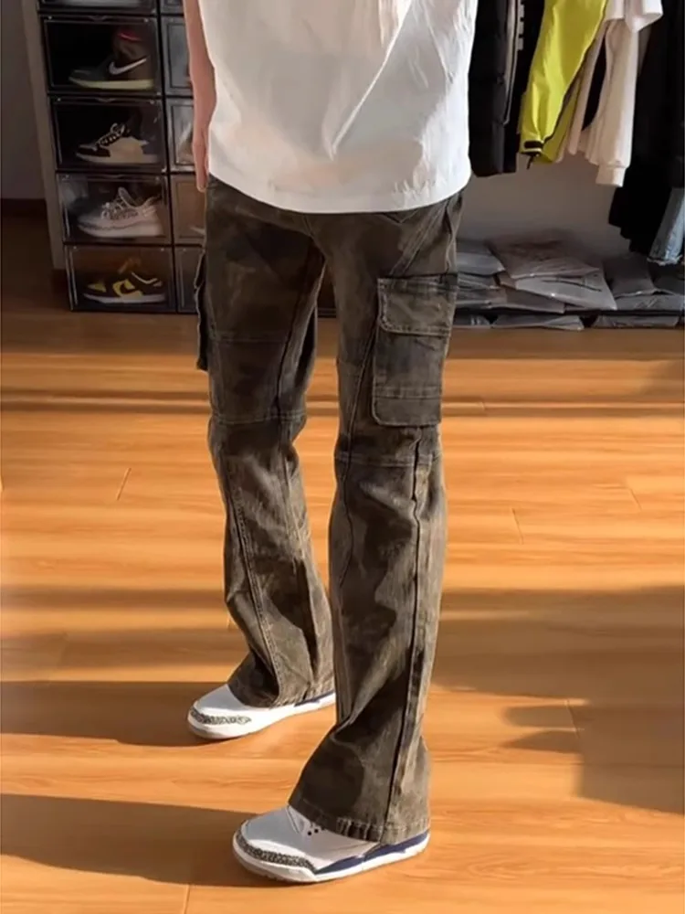 

American Sle Camouflage Work Pants Men's Design Sense Multi-ket Logging Pants Slimming Straight Leg Micro Flared Pants