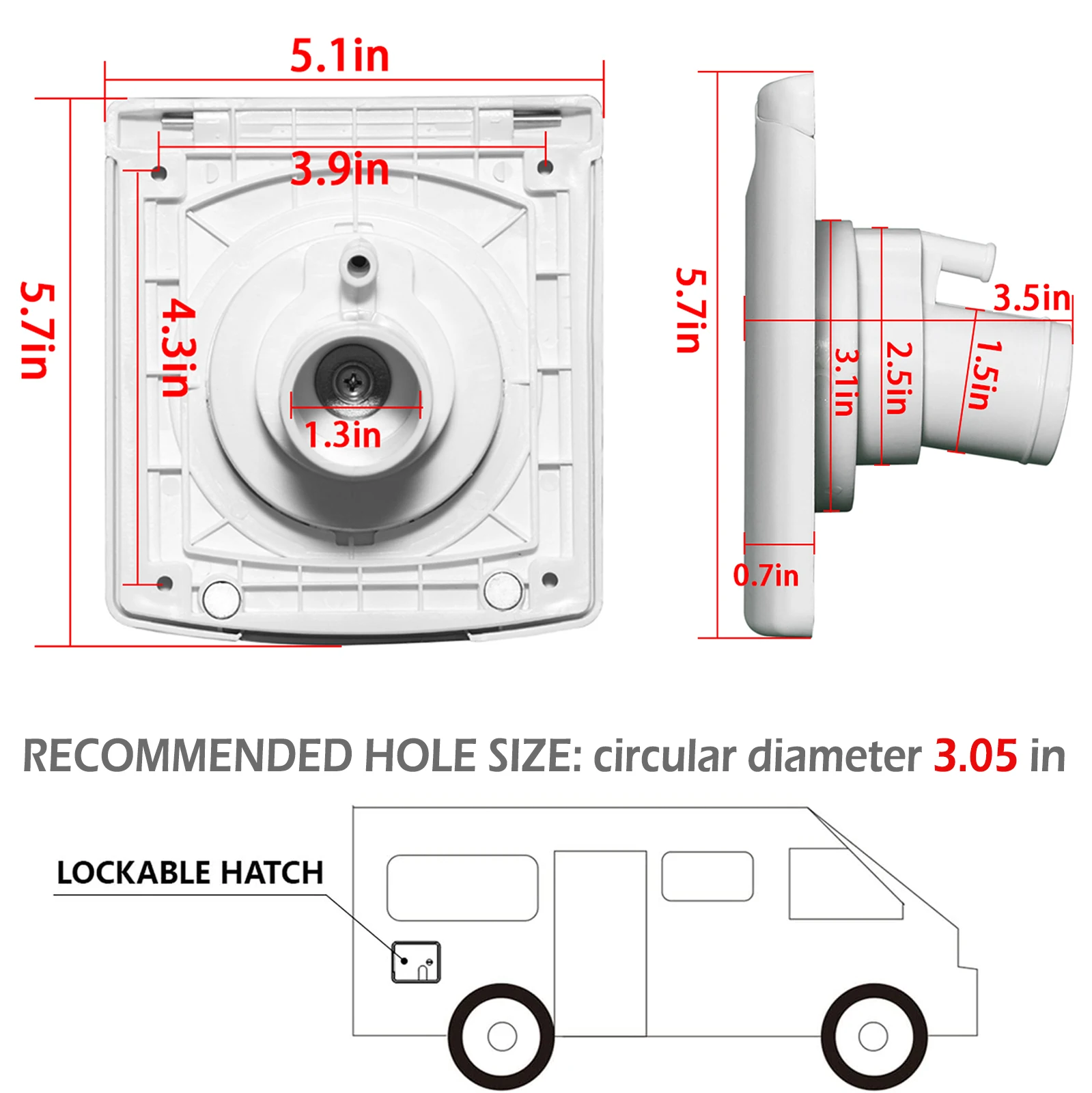 RV Gravity Water Fill Inlet with Lockable Cover, Fresh Water Entry Port with Magnetic Square Cap and Key Lock for Campervan Motorhome Caravan Boat
