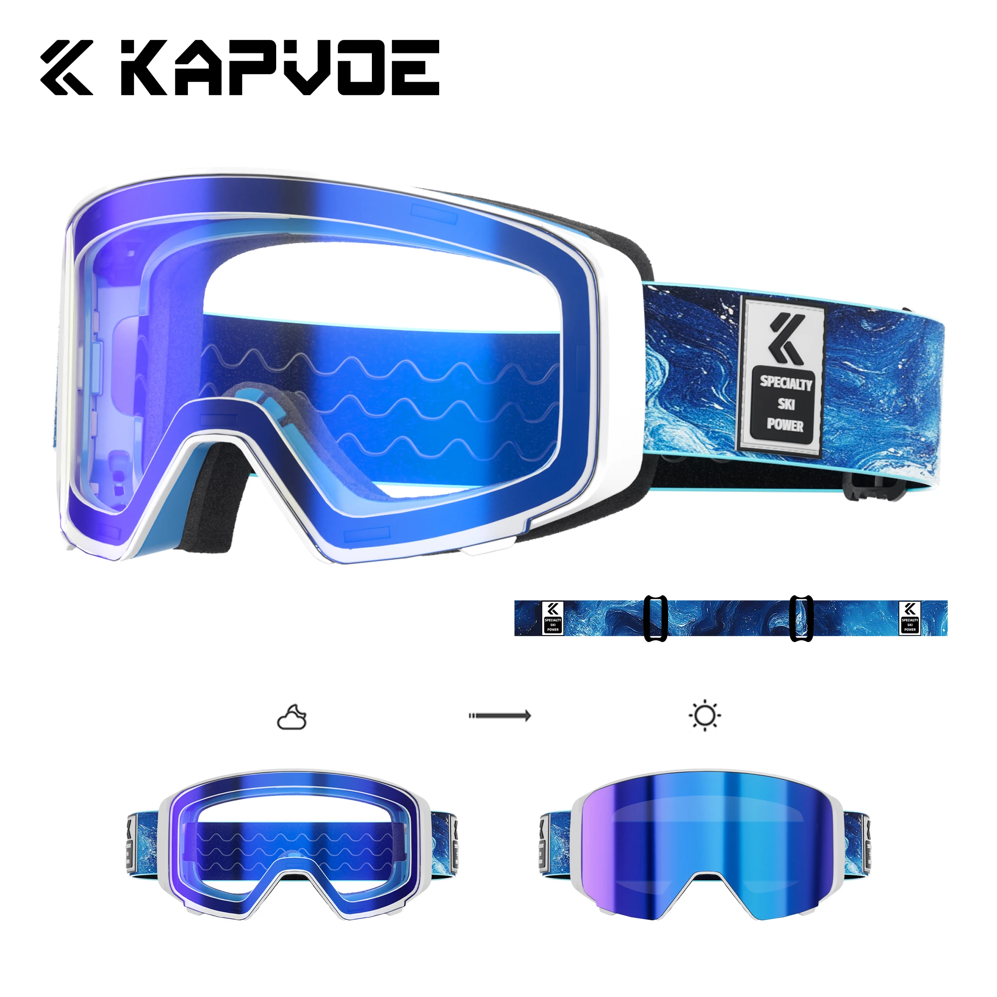 Kapvoe OTG Flip Ski Goggles Photochromic Snow Goggles Men
