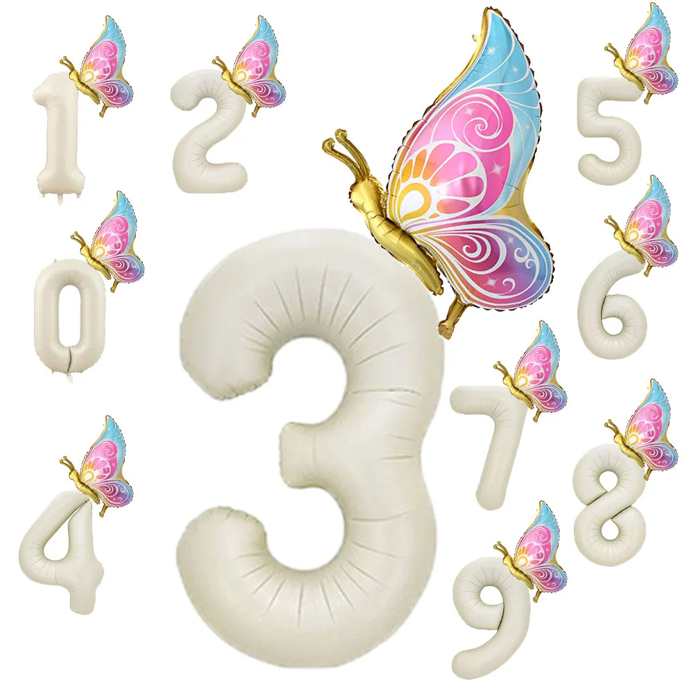 

2Pcs Butterfly Birthday Foil Balloons Set Cream Caramel Number Balloons 32inch for Baby Shower Birthday Party Wedding Decortion