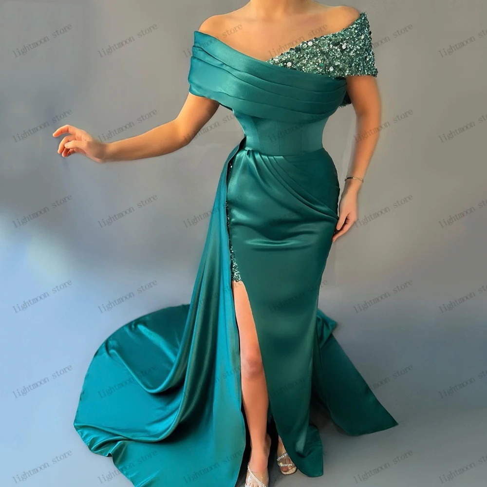 Vintage Abendkleider Satin Ballkleid von der Schulter Roben für formelle Party sexy hoch geschlitzte rücken freie Vestidos de Gala 2024