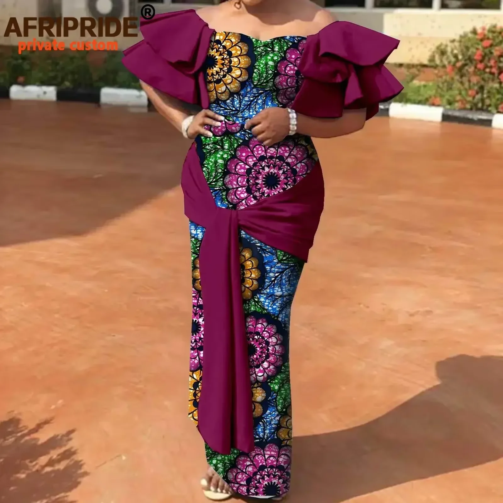 

African Dresses for Women Strapless Off Shoulder High Waist Maxi Dress Print Attire Dashiki Outfits Elegant Fashion A2225003