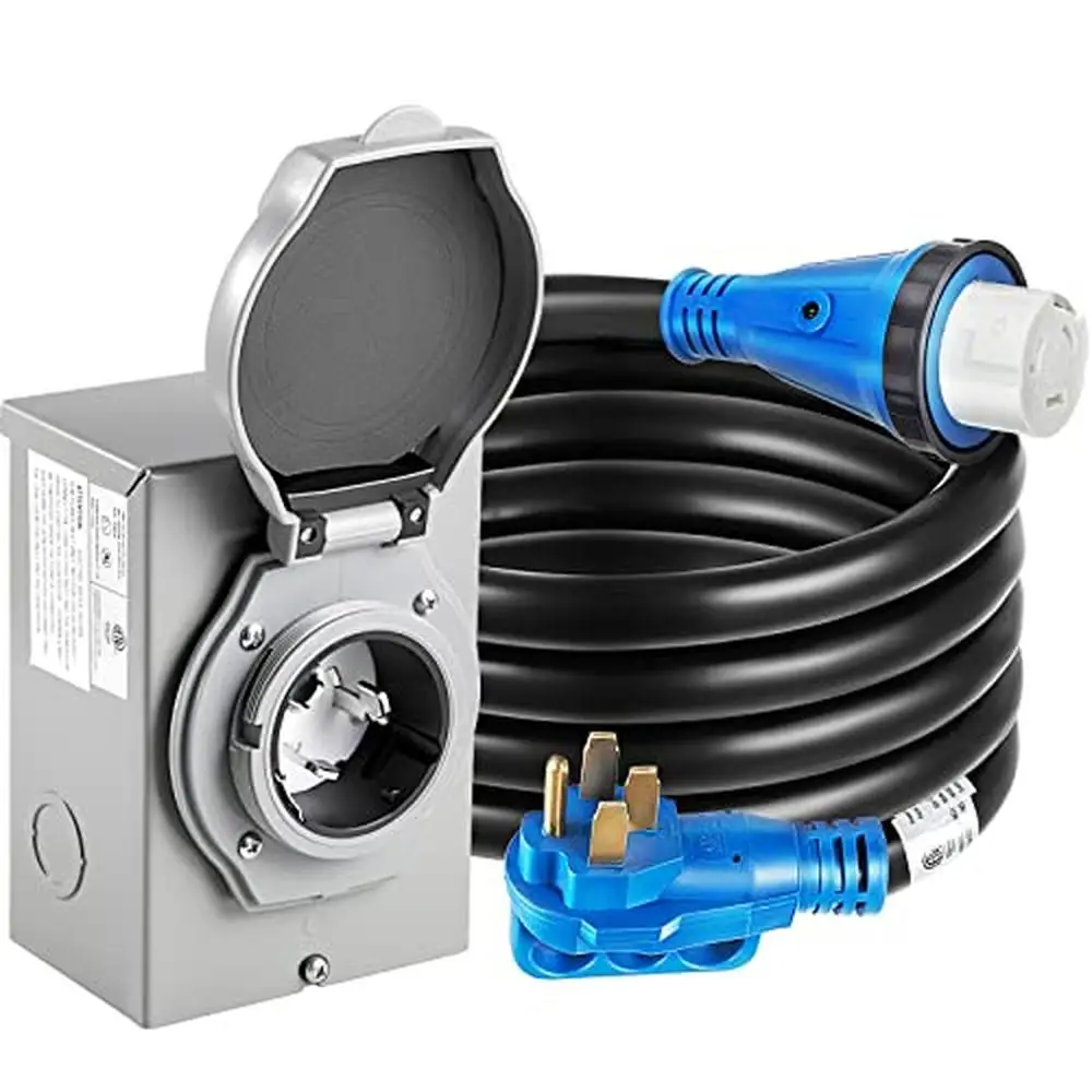 50 Amp Generator Cord Twist Locking Style NEMA14-50P/SS2-50R 50FT Power Inlet Box 125V/250V 12500W ETL Certified Outdoor Backup